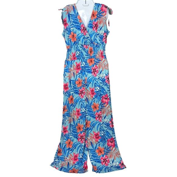 Lascana VS Womens Jumpsuit Faux Wrap Floral sz 10 Wide Leg Tropical bloomcore - Picture 5 of 16